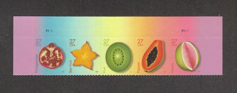 TheStampNut > Scott# 4253-57 TROPICAL FRUIT ATTACHED STRIP(5) WITH PLATE#s MNH