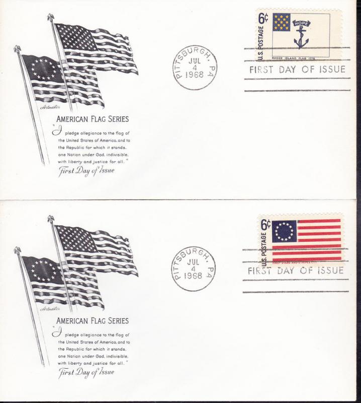 U.S. # 1345-1354, Historic Flags, Complete set, FDC