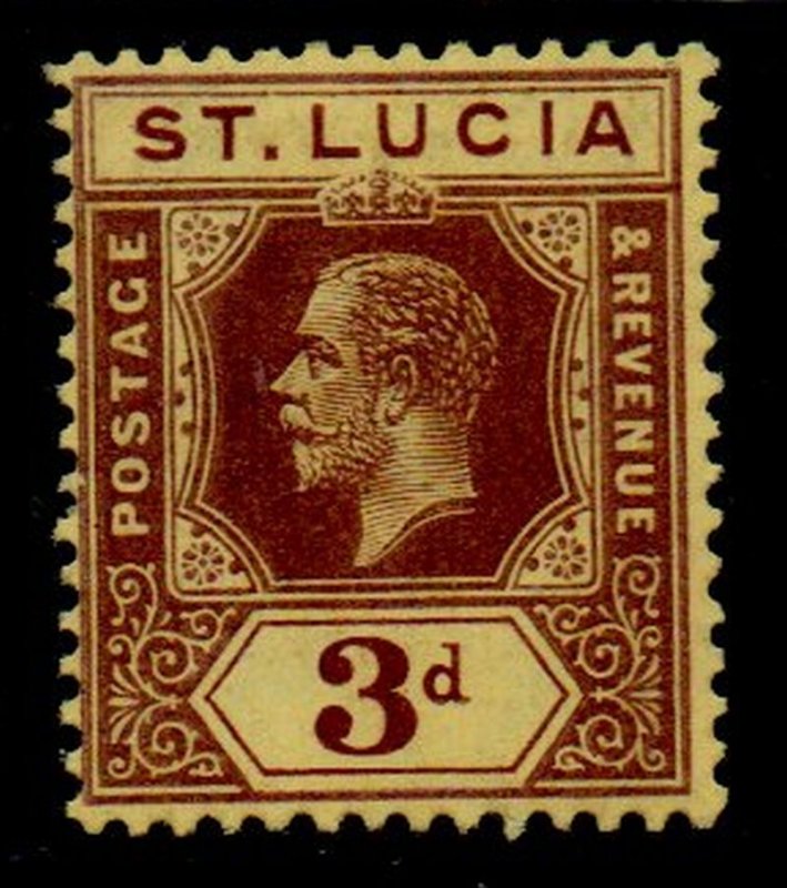 St Lucia Sc 68 1912  3d violet on yellow George V stamp mint mint