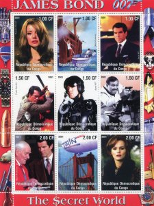 Congo 2001 JAMES BOND 007 FILMS ACTORS Sheet Perforated Mint (NH)