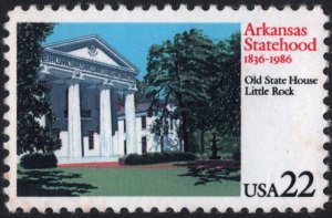 SC#2167 22¢ Arkansas Statehood, 150th Anniversary Single (1986) MNH