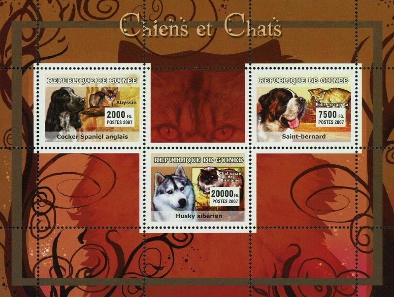 Dog and Cat Stamp English Cocker Spaniel Husky Siberian Saint Bernard S/S MNH 