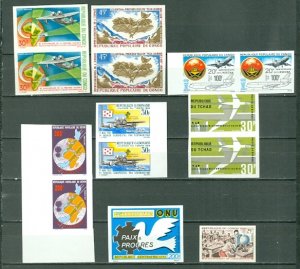 FRENCH COLONIES IMPERFS MOSTLY AIR NICE LOT of (8)  SINGLES & PAIRS MNH