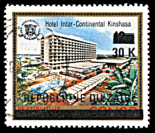 Zaire 859, used, Surcharge on Kinshasa Hotel issue