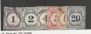 Malaya, Postage Stamp, #J20-J21, J23-J25, J27 Used, 1951-54 Postage Due