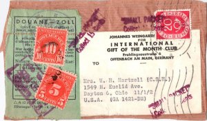 Germany 20pf Posthorn c1952 Offenbach am Main Parcel Label to Dayton, Ohio wi...