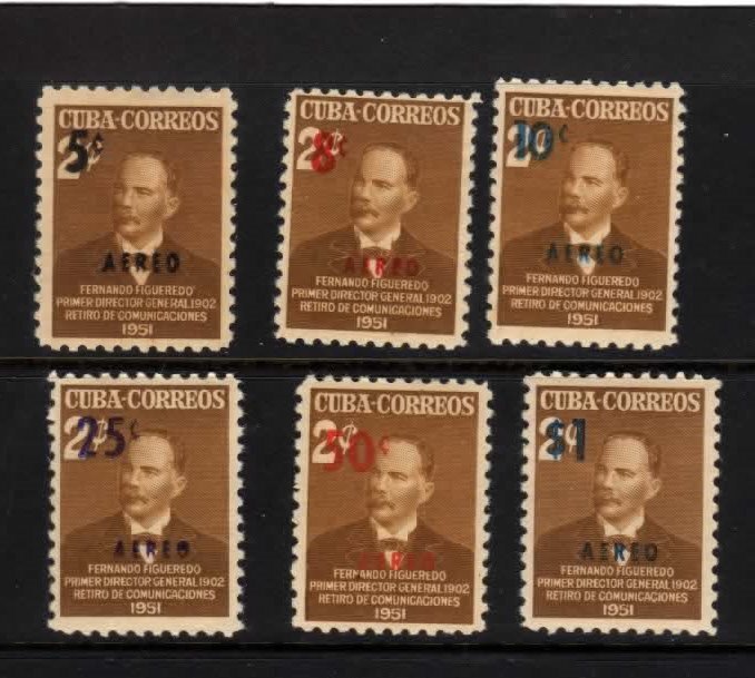 Cuba C51-6 mint hinged airmail stamps