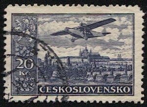 CZECHOSLOVAKIA 1930  Sc C17a, Used VF 20k Airmail, Pofis L14A Perf 12 1/4