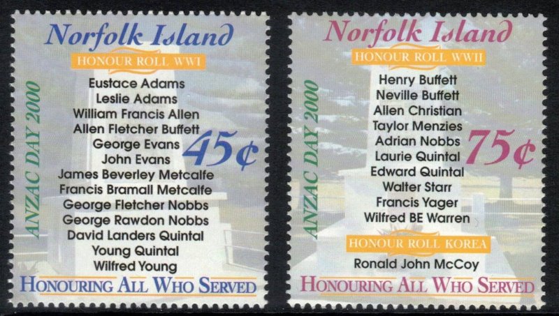 NORFOLK ISLAND 2000 ANZAC Day; Scott 701-02; MNH