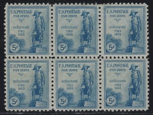 Scott # 734 Lot D274  Block of  6 MLH OG