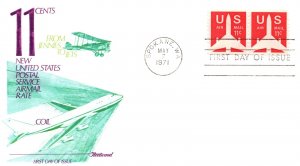 11c AIRMAIL COILS - PAIR ON FLEETWOOD CACHET CANCEL SPOKANE FIRST DAY ISSUE 1971