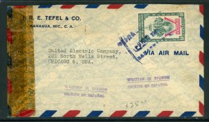 Nicaragua 1942 Censored Airmail Momotombo Cover  U721 ⭐