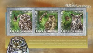 GUINEA - 2014 - Owls - Perf 3v Sheet - Mint Never Hinged