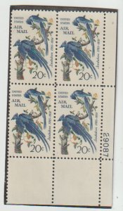 Scott #C71 MNH 1967 20¢ Airmail Columbia Jays Plate Block of 4