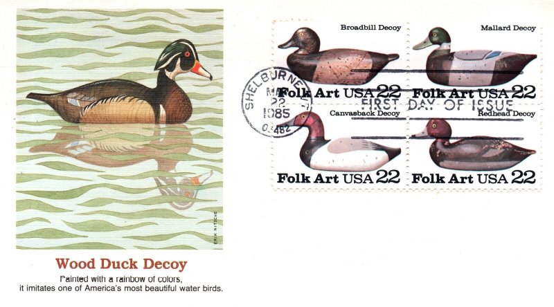 US FIRST DAY COVER SET OF 5 DIFFERENT WOOD DUCK DECOYS SERIES OF 1985
