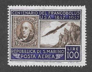 San Marino Scott C55 Unused LHOG - 1947 US No 1 and Mt Titano - SCV $10.00