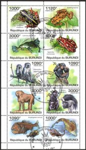 Burundi 2011 Fishes Monkeys Frogs Sheet Used / CTO