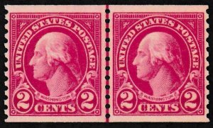 U.S. Scott # 599 LP, 2¢, 1923, PSE Cert., VF 80, M, OGnh, Coil Joint Line Pair