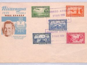 NICARAGUA Aviation 1939 FDC ILLUSTRATED First Day Cover *WILL ROGERS* Set YU74