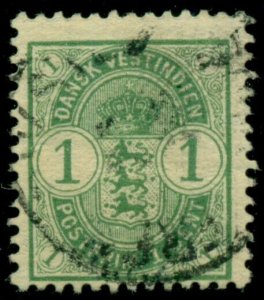 DANISH WEST INDIES #21 (19) 1¢ Coat of Arms, used w/Crown & Margin Letters wmks