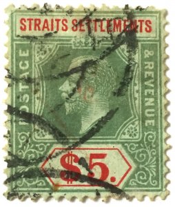 Malaya Straits Settlements KGV 1912-23 $5 on Olive back USED MCCA SG#212a M4745