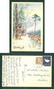 Denmark. 1955 Christmas Card. Seal + 20 Ore. Vinter In The Forest. Aarhus. Cond.