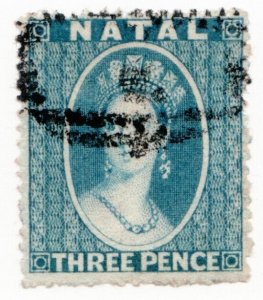 1861 Natal Sc# 12 - Three Pence - 'Chalon Head' Queen Victoria - Used Cv$45