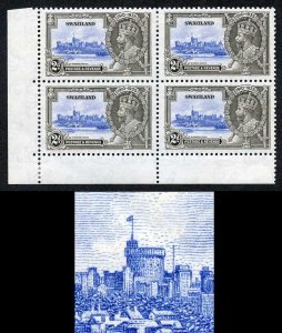 Swaziland SG22a 1935 Silver Jubilee 2d Variety Extra Flagstaff inc m/m block 