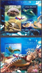 Maldive Islands 2014 Turtles Sheet + S/S MNH