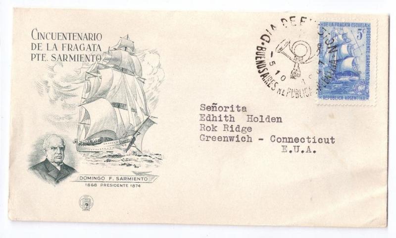 Argentina FDC 1947 Anniv Training Frigate Cover Sc 567