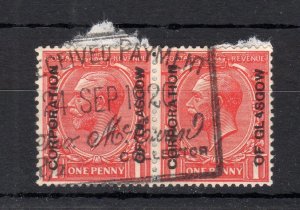 GEORGE V 1d ROYAL CYPHER PAIR WITH 'CORPORATION OF GLASGOW' PROTECTIVE OVERPRINT 