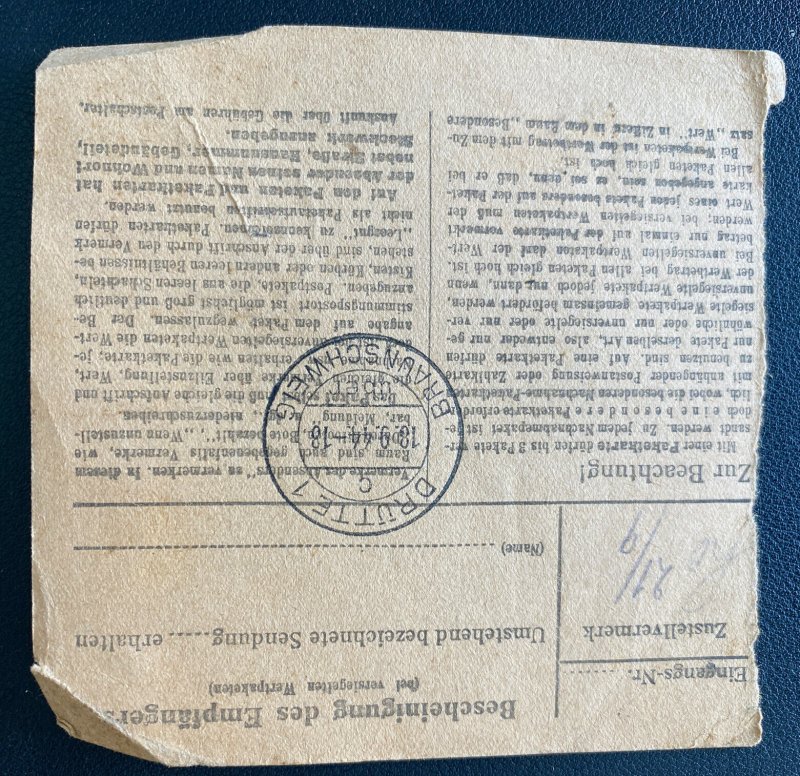 1944 Eutin Poland Parcel Cover to Drutte Neuengamme Concentration Camp KZ