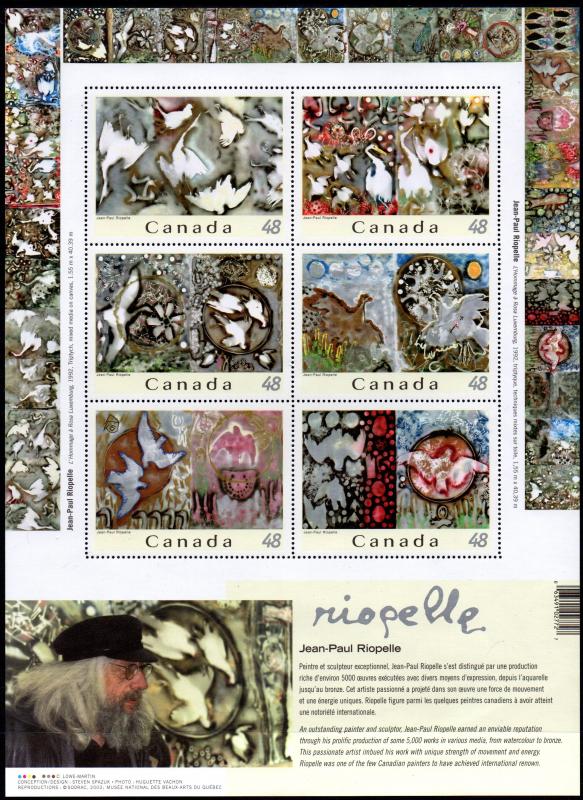 CANADA 2002 S/S SCV $7.50 BIN $4.50 JEAN-PAUL RIOPELLE