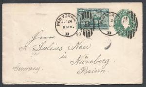 Scott 232, U324, New York to Germany, 1893 Columbian Issue