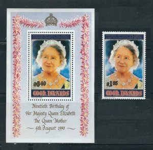 Cook Islands 1990 The 90th Birthday of Queen Mother (1 Sht + 1v Cpt) MNH CV$20+