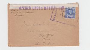 CEYLON -USA 1915 CENSOR COVER, BOXED H/S+MARTIALLAW H/s, 15c RATE(SEE BELOW)