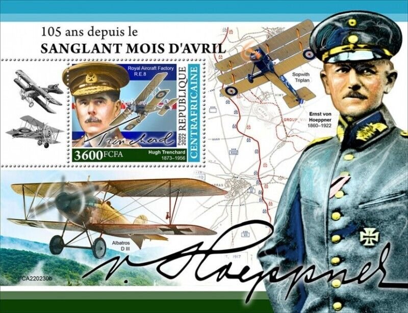 Central Africa - 2022 World War I Bloody April - Stamp Souvenir Sheet CA220230b