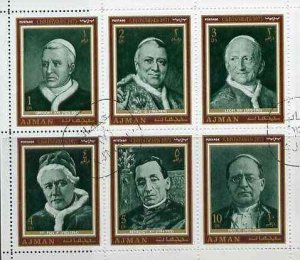 Ajman 1971 Christmas Postage set of 6 Popes in sheetlet o...