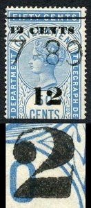 Ceylon Telegraph SGT27a 12c on 50c 2 with Straight Foot Cat 75 pounds Variety