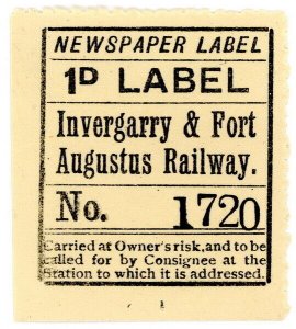 (I.B) Invergarry & Fort Augustus Railway : Newspaper Parcel 1d (cream paper)