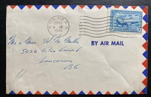 1945 Canada Naval Post Office 618 Machine Cancel Airmail Cover To Vancouver