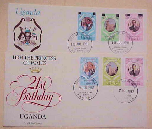 UGANDA  FDC  PRINCESS DIANAN 2 DIFF. 1981-1982 CACHET UNADDRESSED