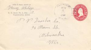 United States Minnesota Aldrich 1909 doane 3/3  Postal Stationery Envelope.