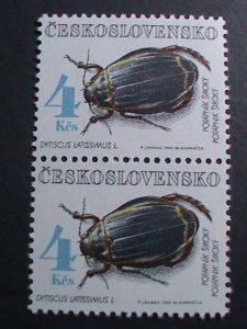 ​CZECHOSLOVAKIA-1992 SC#2866 DYTISCUS LATISSIMUS INSET MNH BLOCK OF 2 -VF