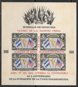 HONDURAS 1945 WW2 Allied Victory IMPERF Souvenir Sheet Sc C154 MNH Toned Gum