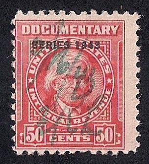 #R371 50 cents W. J. Duane 1943 Documentary Stamp used F