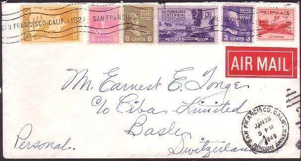 USA 1949 cover San Francisco to Switzerland - nice franking