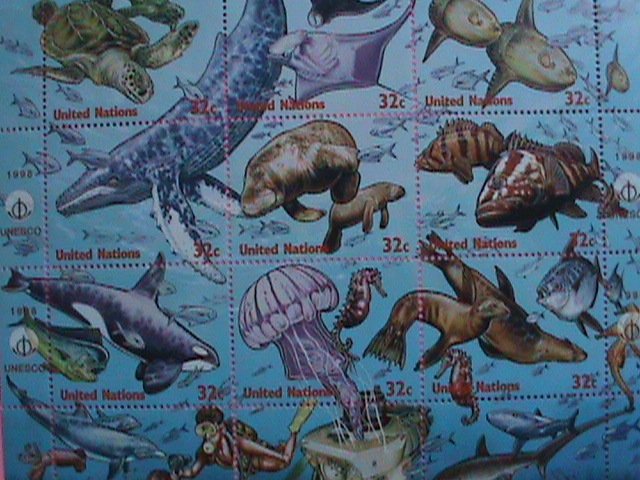 U.N. STAMP: 1998- SC #.734-INTERNATIONAL YEAR OF THE OCEAN: MNH NEW YORK SHEET