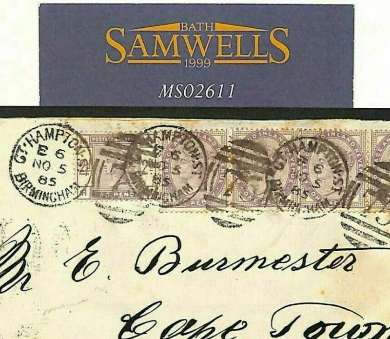 GB AFRICA MAIL SG.189 Cover 1885 2d Lilac *Birmingham Hampton St* Duplex MS2611