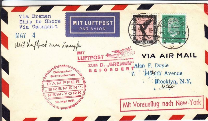 1931, Berlin, Germany to Brooklyn, NY, Catapult Mail, See Remark (27636)